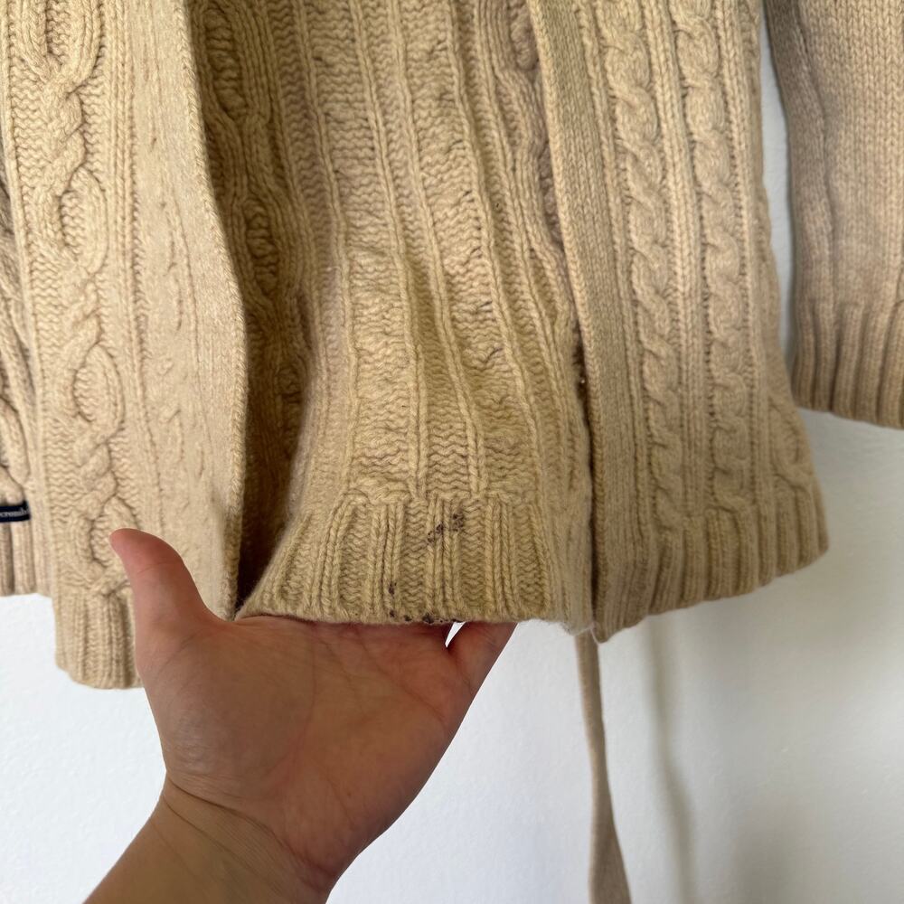 Abercrombie & Fitch Y2K Wool Cable Knit Belted Hooded Cardigan Tan Sz M Neutral - Picture 7 of 8